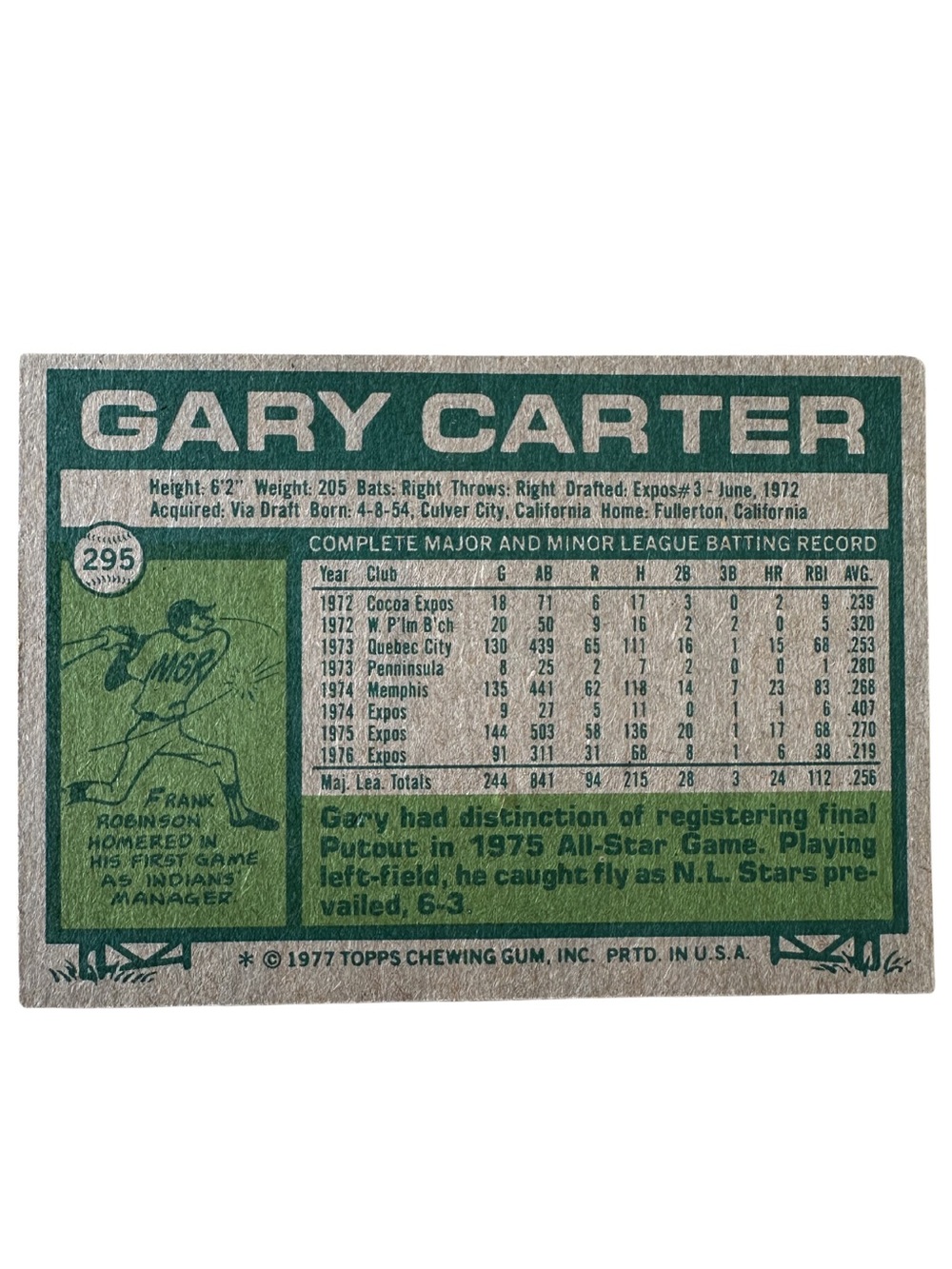 1977 Topps Gary Carter #120 Montreal Expos HOF Vintage MLB Baseball Card - Picture 2 of 2